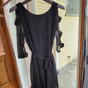 Black Chiffon A-Line Dress with Cutout Sleeves
